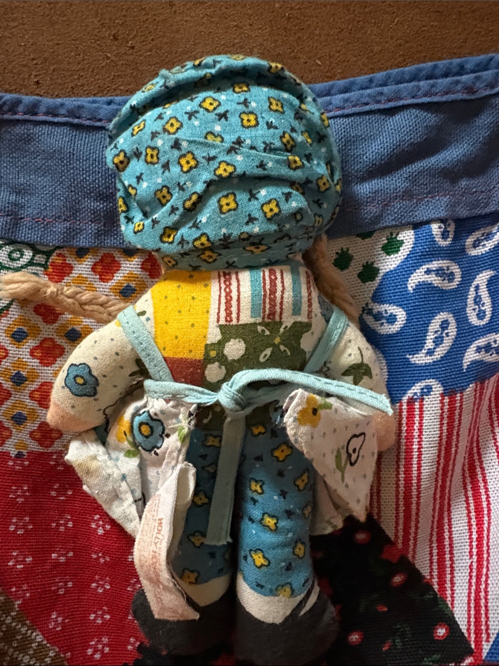Blue Patchwork Doll Shoulder Bag with Front Pocket - Picture 4 of 6